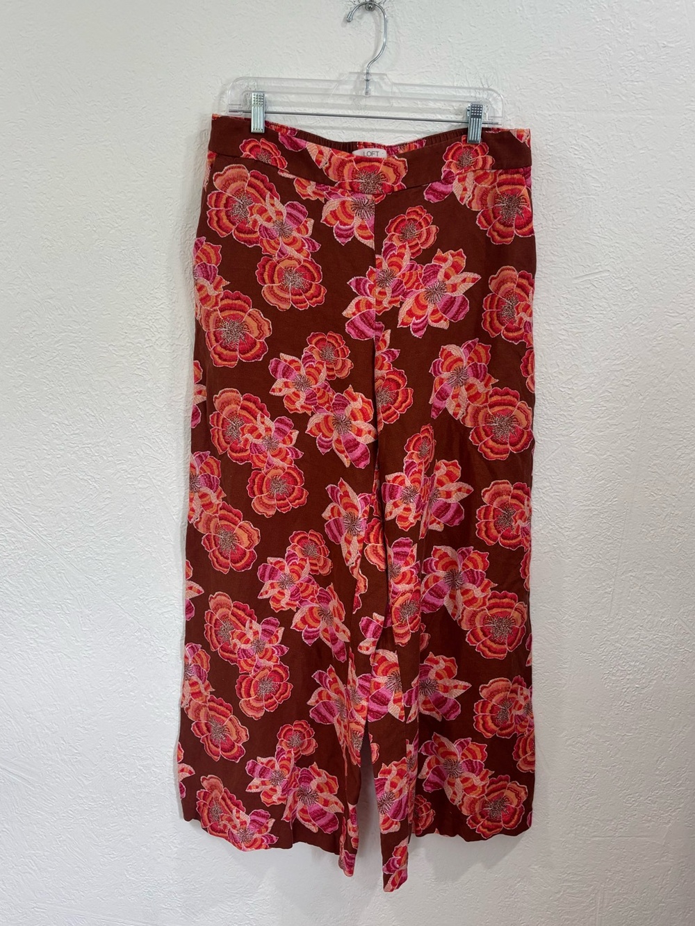 LOFT Floral Wide Leg Linen Blend Pants